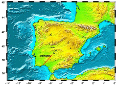 map showing line of transects within the Iberian Peninsula